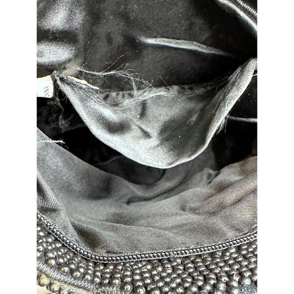 Vintage Beaded Black Evening Purse Crossbody Zip Closure Shoulder Strap Scallop - Picture 8 of 9